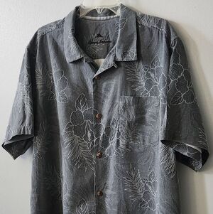 Tomny Baham Men's 100% Silk Gray Floral Short-Sleeve Button-Up Shirt